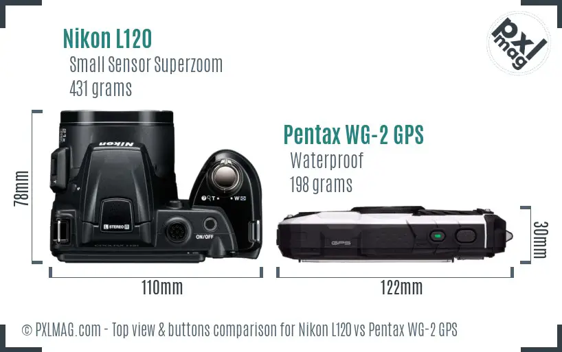 Nikon L120 vs Pentax WG-2 GPS top view buttons comparison
