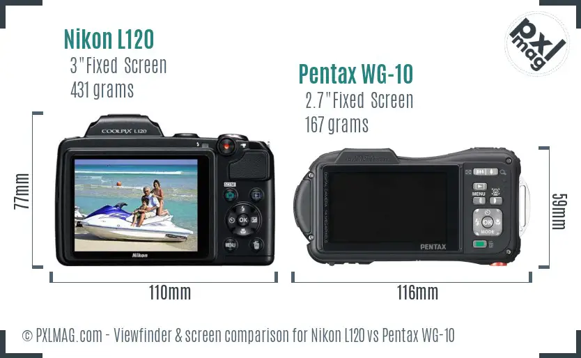 Nikon L120 vs Pentax WG-10 Screen and Viewfinder comparison