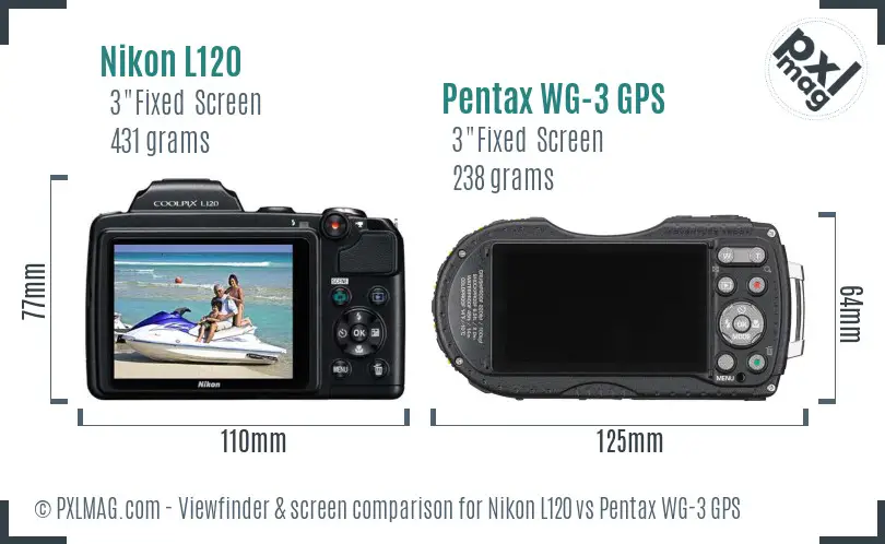 Nikon L120 vs Pentax WG-3 GPS Screen and Viewfinder comparison
