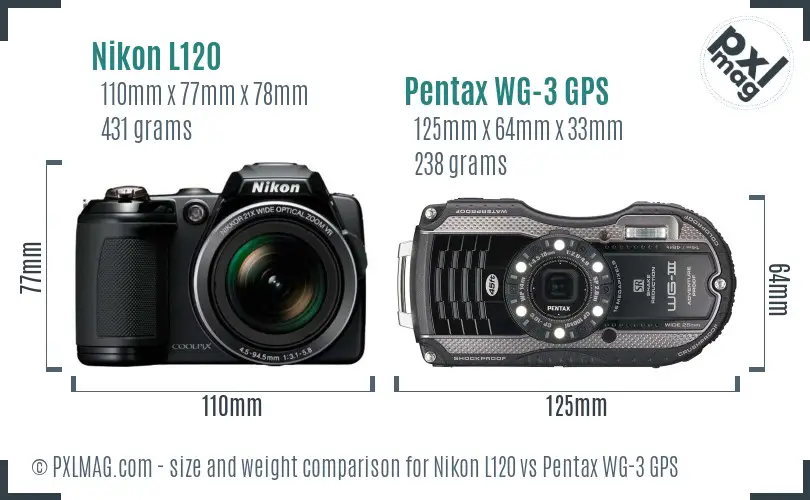 Nikon L120 vs Pentax WG-3 GPS size comparison