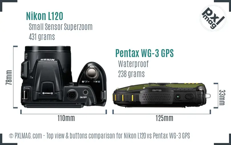 Nikon L120 vs Pentax WG-3 GPS top view buttons comparison