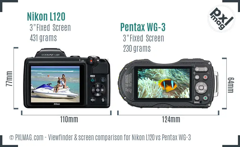 Nikon L120 vs Pentax WG-3 Screen and Viewfinder comparison