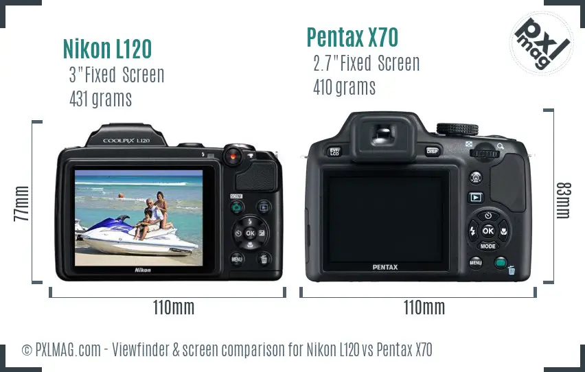 Nikon L120 vs Pentax X70 Screen and Viewfinder comparison