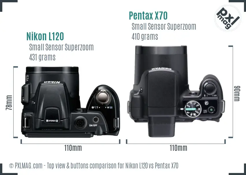 Nikon L120 vs Pentax X70 top view buttons comparison