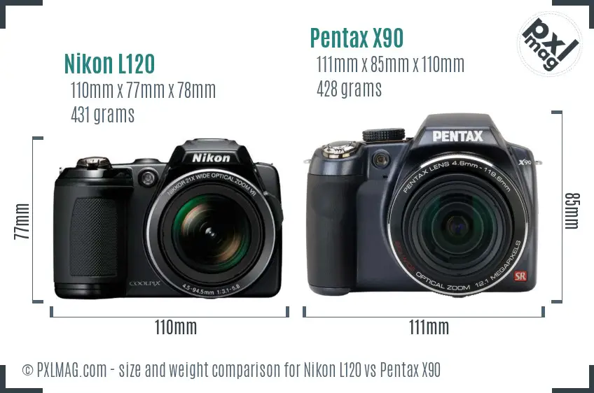Nikon L120 vs Pentax X90 size comparison Nikon L120 vs Pentax X90 size comparison