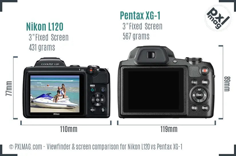 Nikon L120 vs Pentax XG-1 Screen and Viewfinder comparison