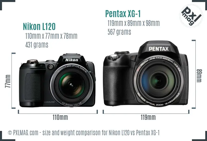 Nikon L120 vs Pentax XG-1 size comparison