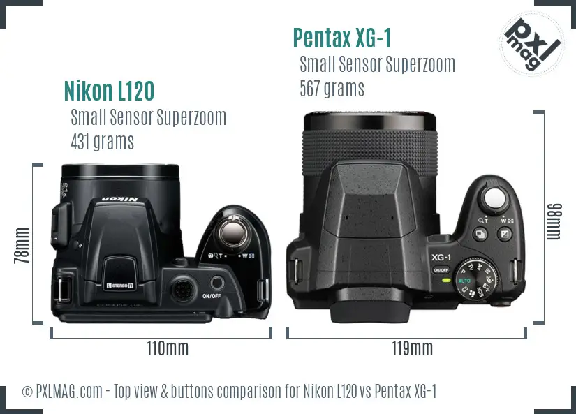 Nikon L120 vs Pentax XG-1 top view buttons comparison