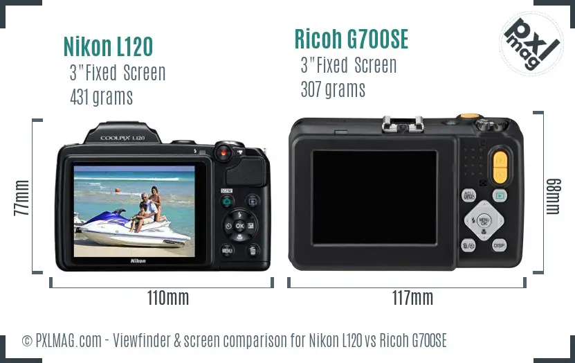 Nikon L120 vs Ricoh G700SE Screen and Viewfinder comparison Nikon L120 vs Ricoh G700SE Screen and Viewfinder comparison