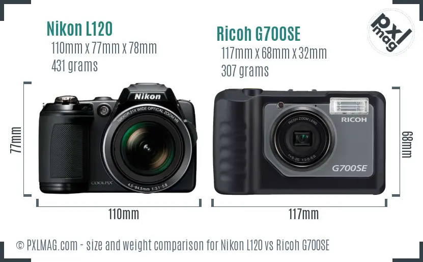 Nikon L120 vs Ricoh G700SE size comparison Nikon L120 vs Ricoh G700SE size comparison