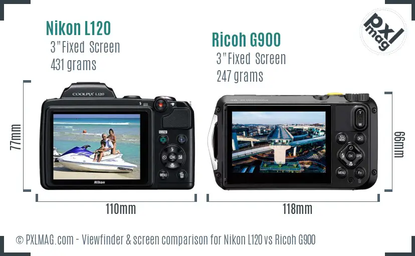 Nikon L120 vs Ricoh G900 Screen and Viewfinder comparison