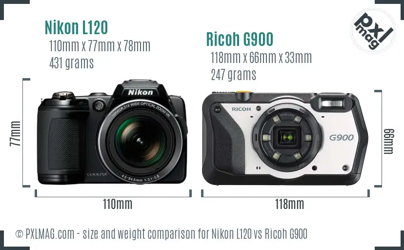 Nikon L120 vs Ricoh G900 size comparison