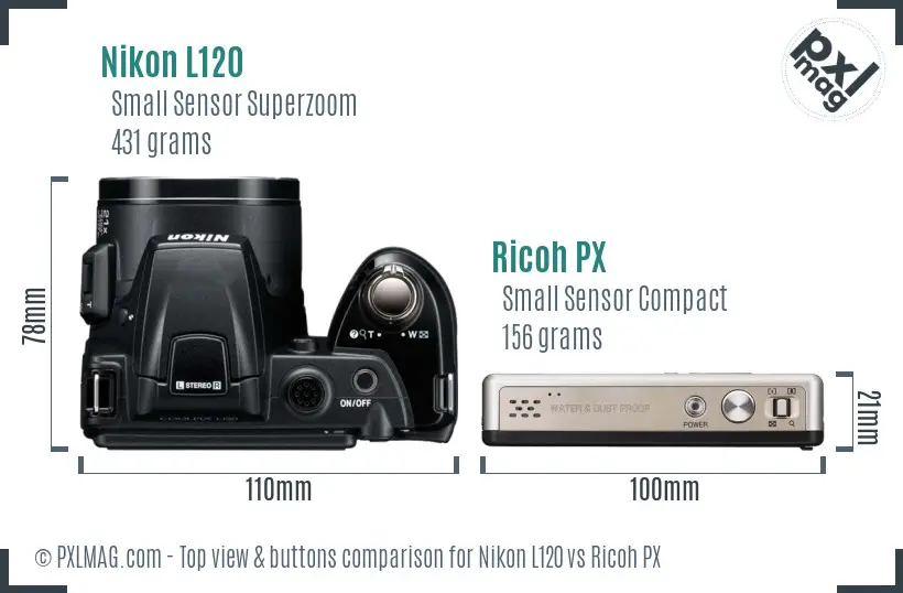 Nikon L120 vs Ricoh PX top view buttons comparison