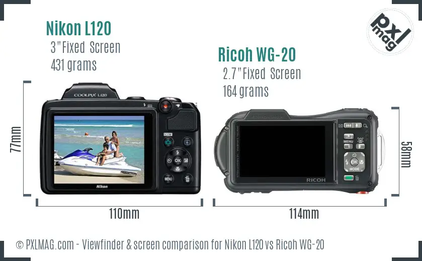 Nikon L120 vs Ricoh WG-20 Screen and Viewfinder comparison