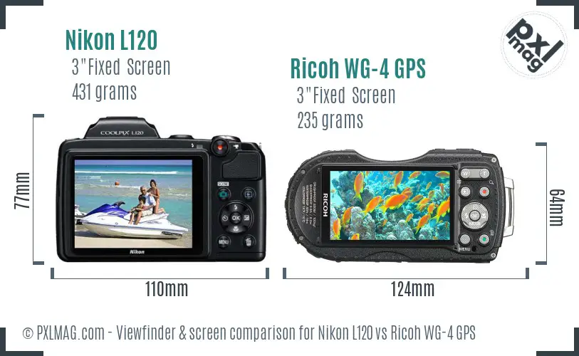 Nikon L120 vs Ricoh WG-4 GPS Screen and Viewfinder comparison