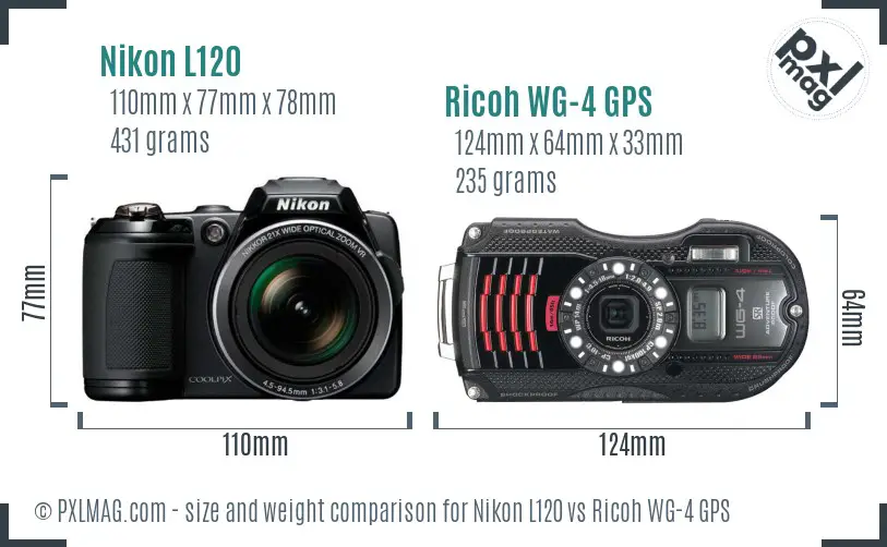 Nikon L120 vs Ricoh WG-4 GPS size comparison
