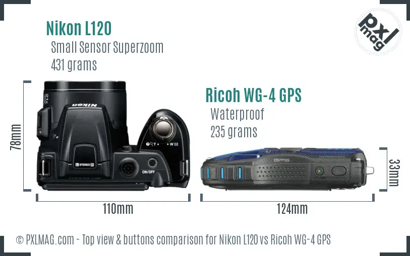 Nikon L120 vs Ricoh WG-4 GPS top view buttons comparison