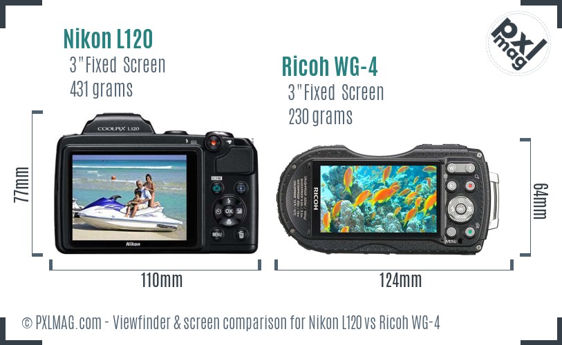 Nikon L120 vs Ricoh WG-4 Screen and Viewfinder comparison