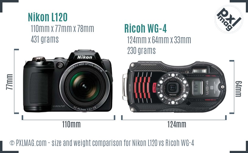 Nikon L120 vs Ricoh WG-4 size comparison Nikon L120 vs Ricoh WG-4 size comparison