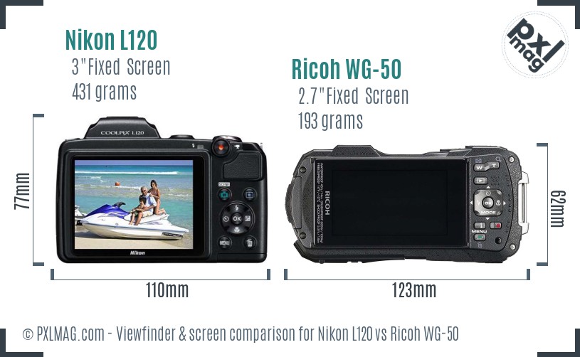 Nikon L120 vs Ricoh WG-50 Screen and Viewfinder comparison