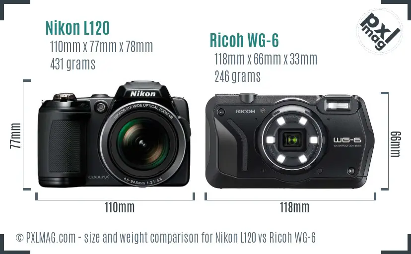 Nikon L120 vs Ricoh WG-6 size comparison Nikon L120 vs Ricoh WG-6 size comparison