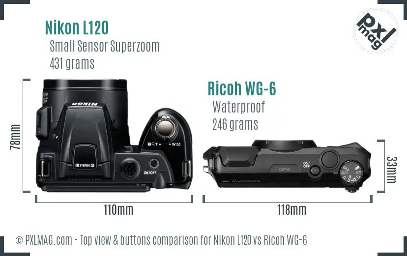 Nikon L120 vs Ricoh WG-6 top view buttons comparison Nikon L120 vs Ricoh WG-6 top view buttons comparison