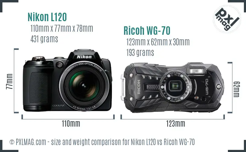 Nikon L120 vs Ricoh WG-70 size comparison Nikon L120 vs Ricoh WG-70 size comparison