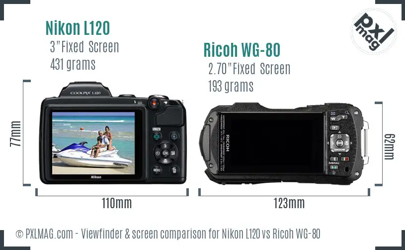 Nikon L120 vs Ricoh WG-80 Screen and Viewfinder comparison