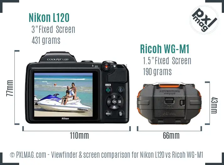 Nikon L120 vs Ricoh WG-M1 Screen and Viewfinder comparison