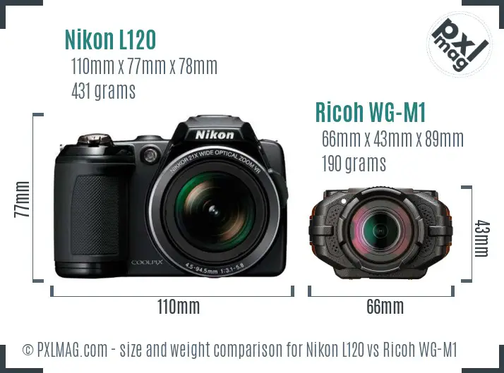 Nikon L120 vs Ricoh WG-M1 size comparison