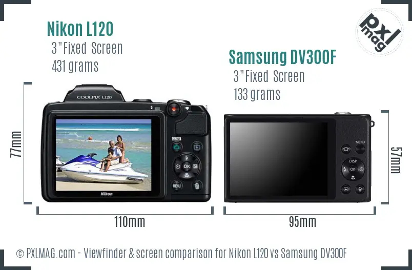 Nikon L120 vs Samsung DV300F Screen and Viewfinder comparison