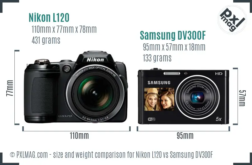 Nikon L120 vs Samsung DV300F size comparison