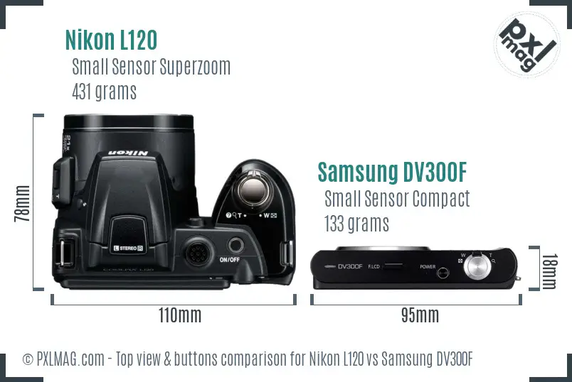 Nikon L120 vs Samsung DV300F top view buttons comparison