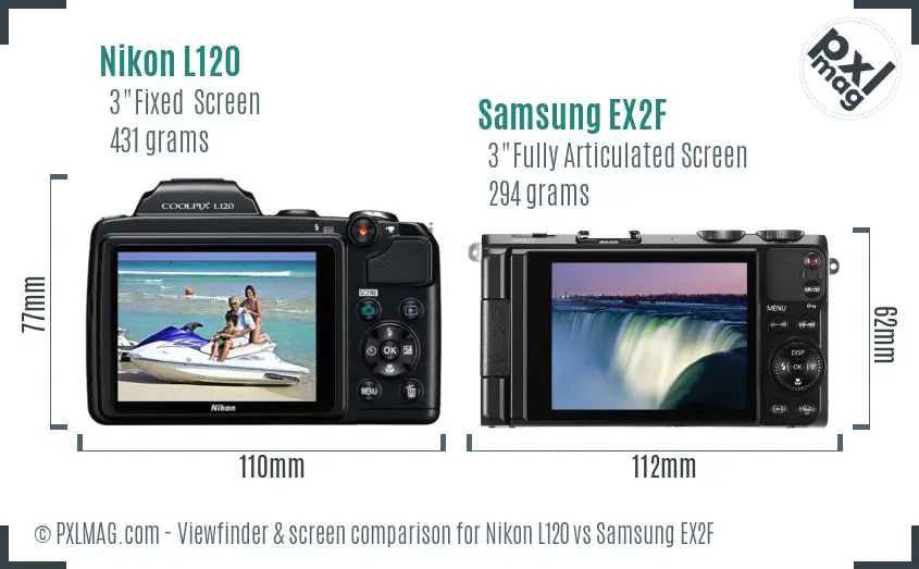 Nikon L120 vs Samsung EX2F Screen and Viewfinder comparison