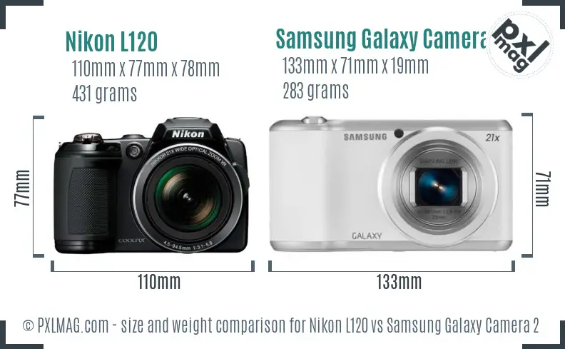 Nikon L120 vs Samsung Galaxy Camera 2 size comparison