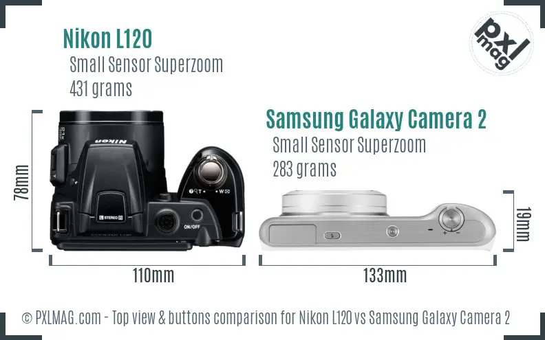 Nikon L120 vs Samsung Galaxy Camera 2 top view buttons comparison