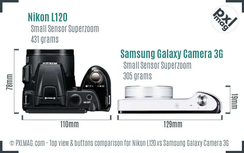 Nikon L120 vs Samsung Galaxy Camera 3G top view buttons comparison Nikon L120 vs Samsung Galaxy Camera 3G top view buttons comparison