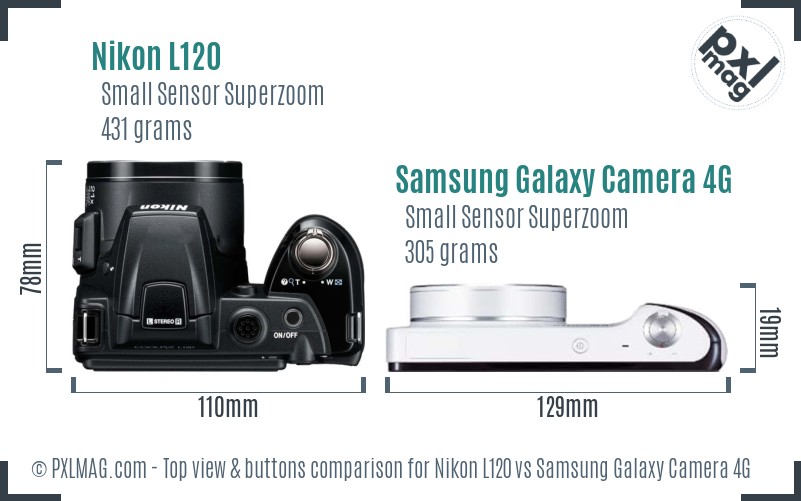 Nikon L120 vs Samsung Galaxy Camera 4G top view buttons comparison