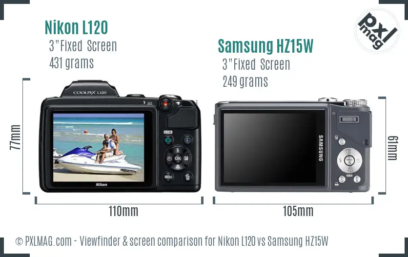 Nikon L120 vs Samsung HZ15W Screen and Viewfinder comparison