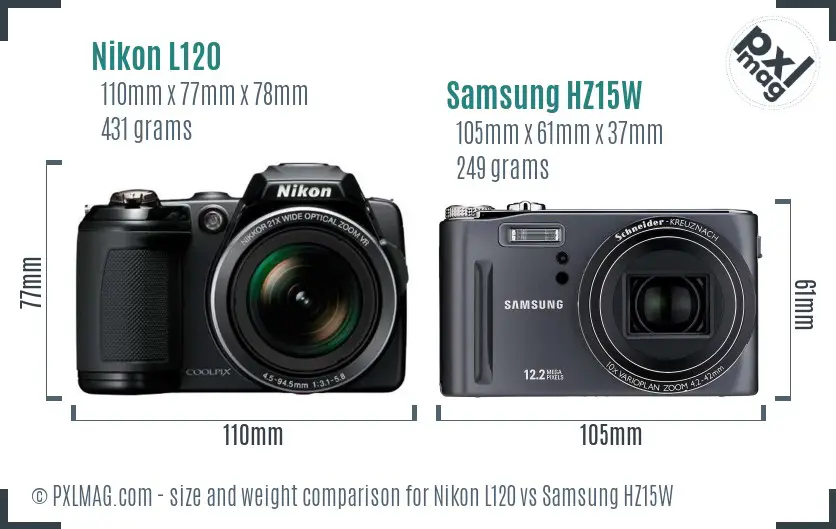 Nikon L120 vs Samsung HZ15W size comparison