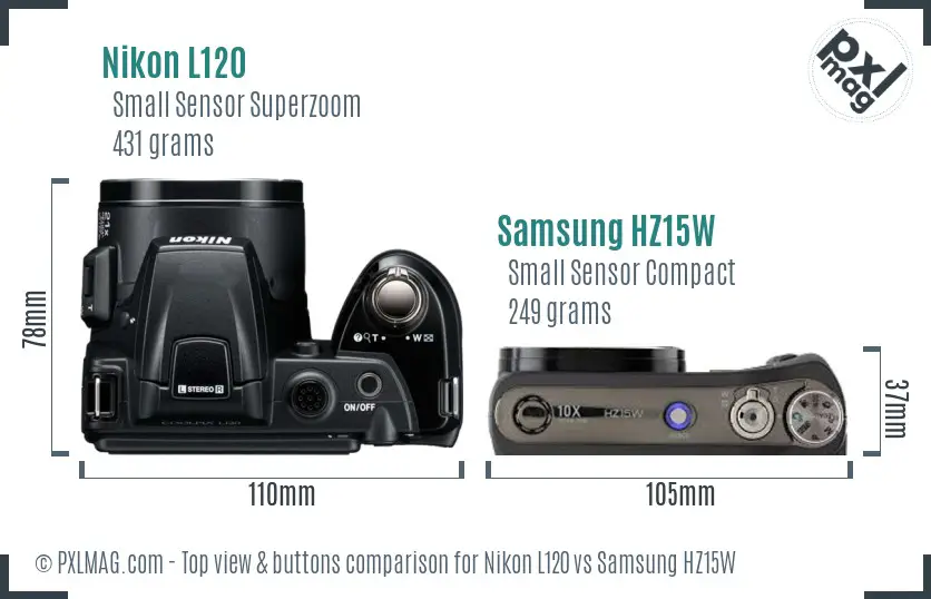 Nikon L120 vs Samsung HZ15W top view buttons comparison