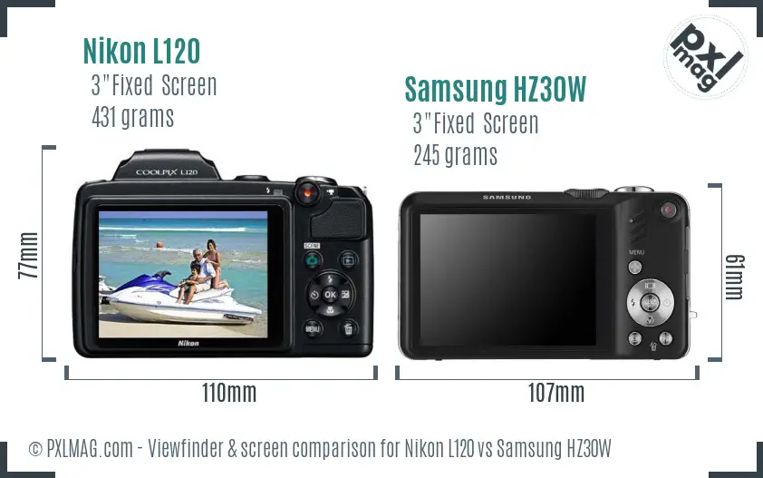 Nikon L120 vs Samsung HZ30W Screen and Viewfinder comparison
