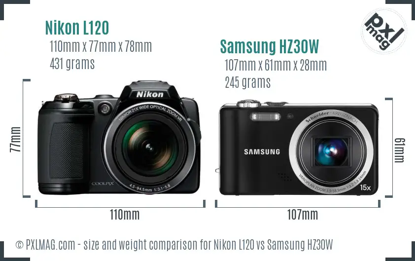 Nikon L120 vs Samsung HZ30W size comparison