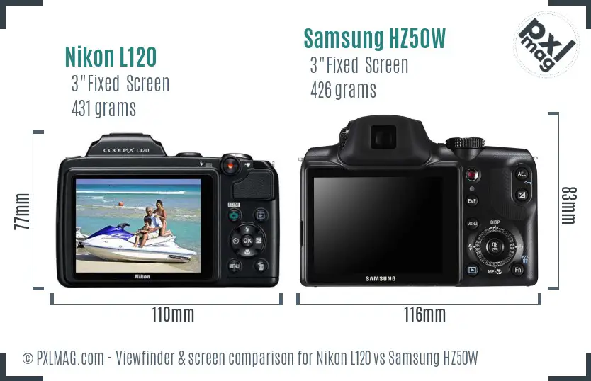 Nikon L120 vs Samsung HZ50W Screen and Viewfinder comparison