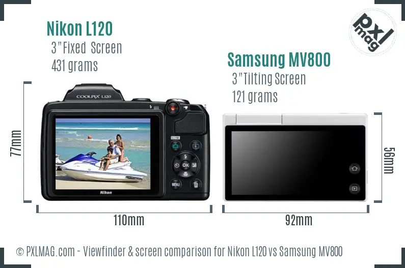 Nikon L120 vs Samsung MV800 Screen and Viewfinder comparison