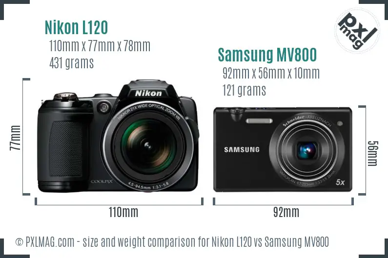 Nikon L120 vs Samsung MV800 size comparison
