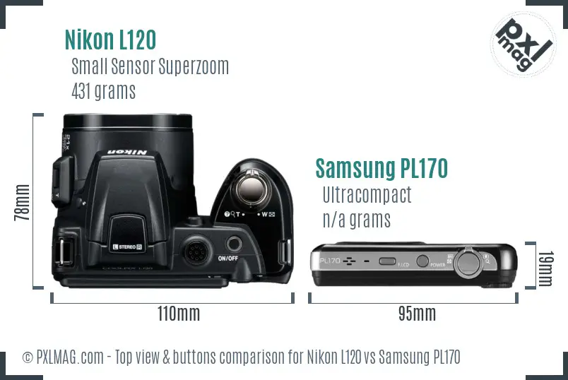 Nikon L120 vs Samsung PL170 top view buttons comparison