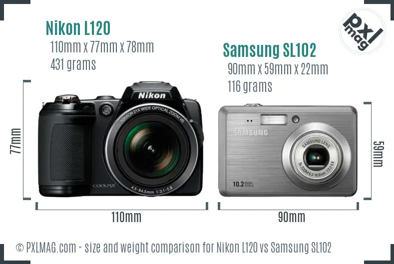 Nikon L120 vs Samsung SL102 size comparison