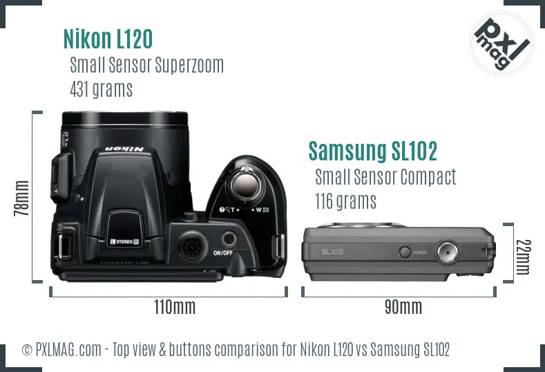 Nikon L120 vs Samsung SL102 top view buttons comparison