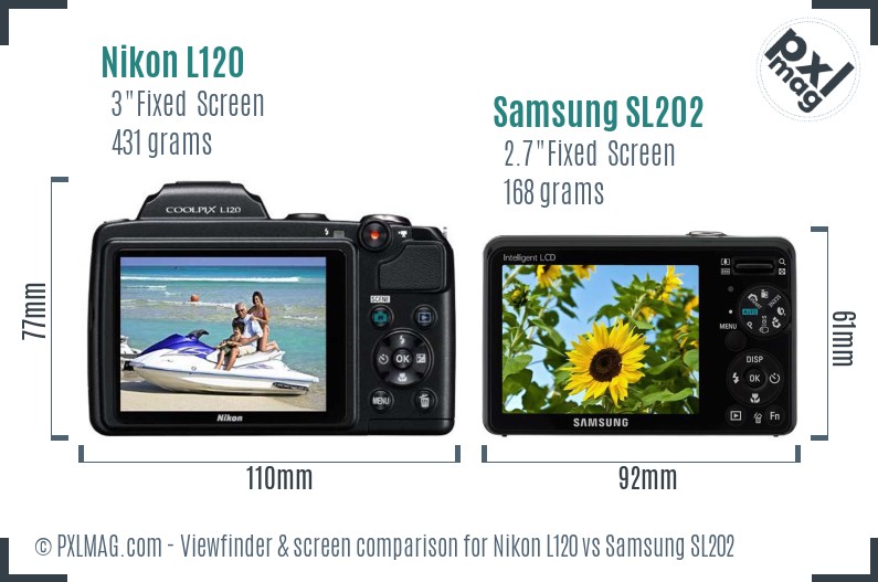 Nikon L120 vs Samsung SL202 Screen and Viewfinder comparison